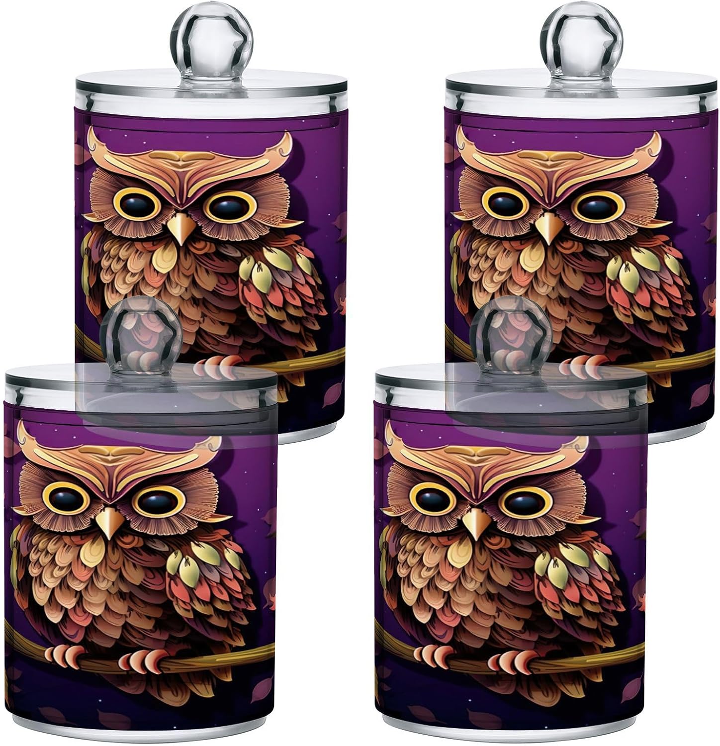 YETTASBIN Owl Clear Storage Jars 2 Pack 14 Oz with Lid