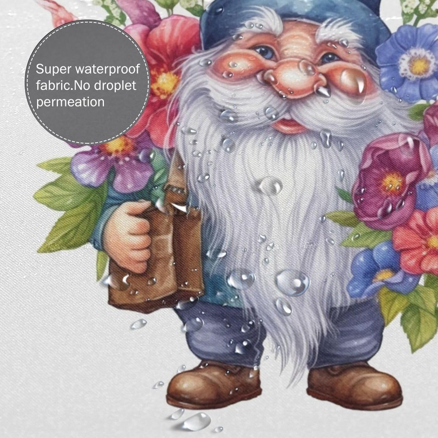 Cute Gnome Shower Curtain Set with 12 Hooks 72x72in 1