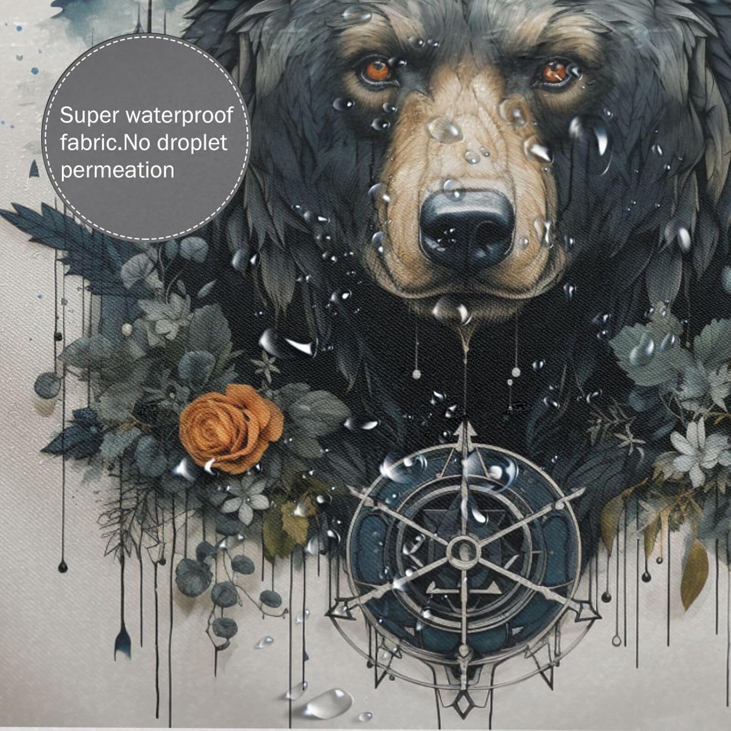 Black Bear Shower Curtain Set with 12 Hooks 72x72in YLATY7780
