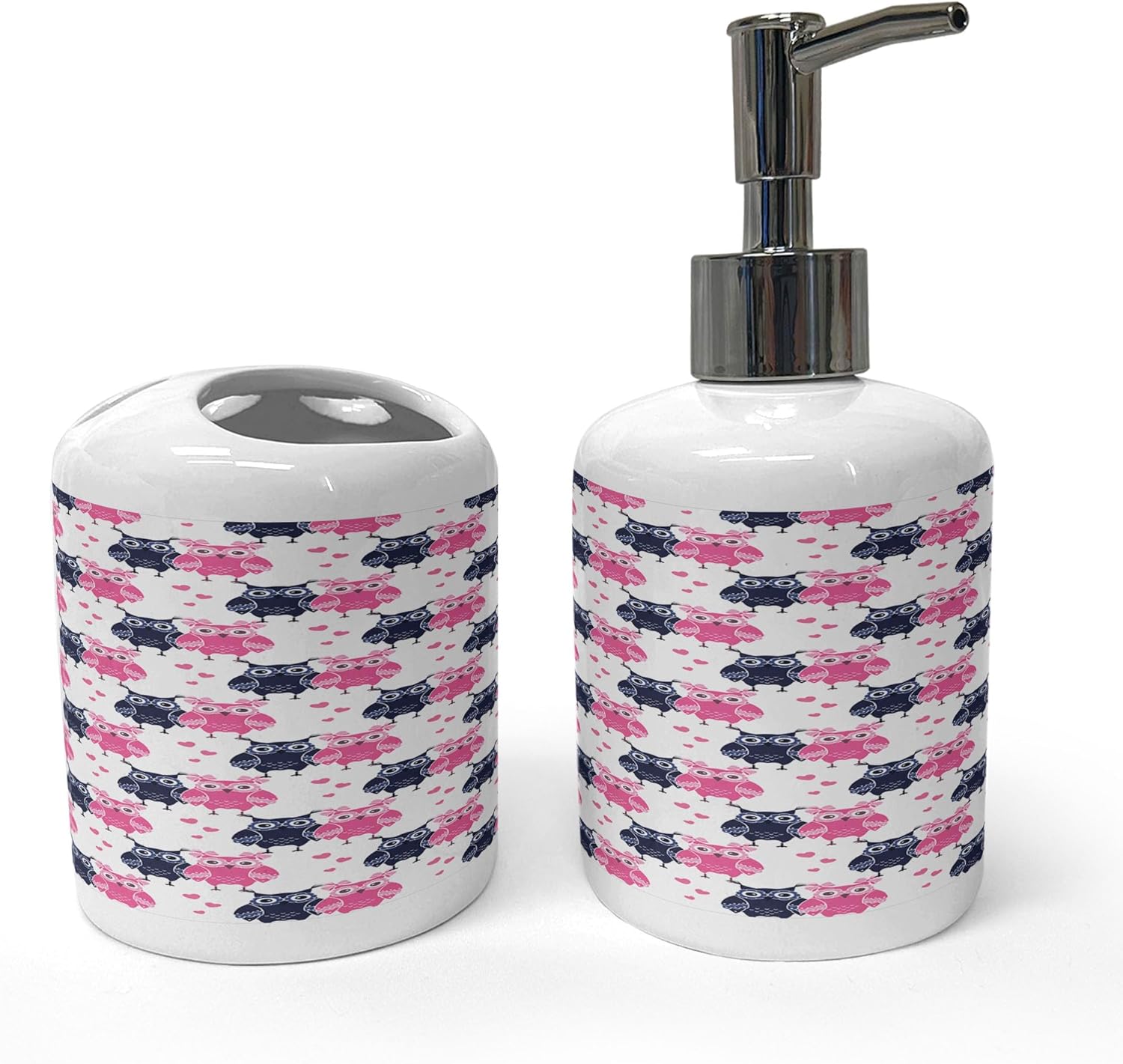 Ambesonne Owl Soap Dispenser Toothbrush Holder Set 1