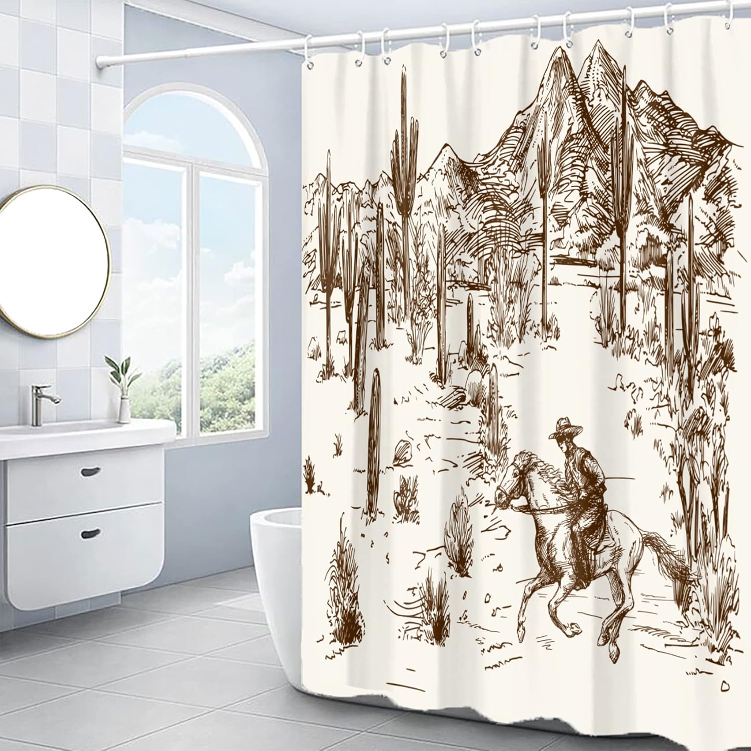 Hipposama Western Cactus Shower Curtain Set
