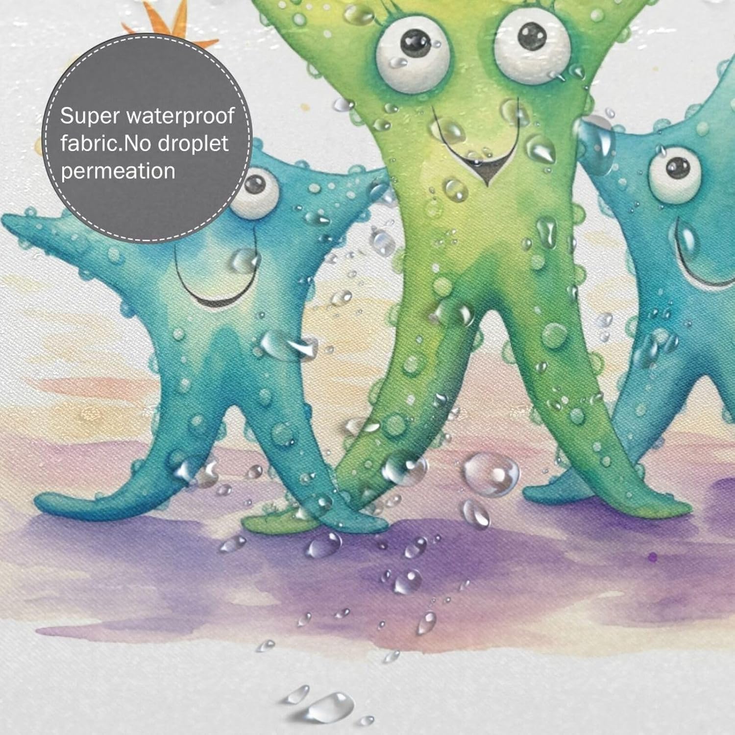 Blue Green Starfish Shower Curtain Set 72x72in