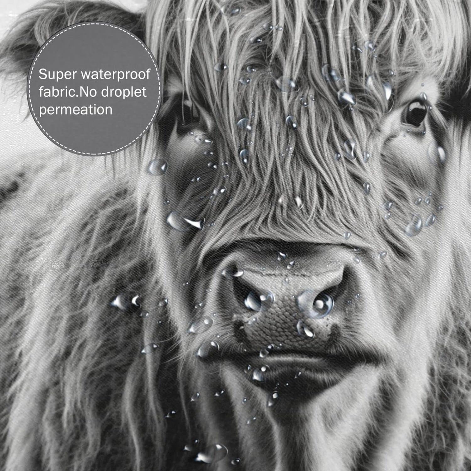 Highland Cow Pattern Waterproof Shower Curtain Set with 12 Hooks 72x72in