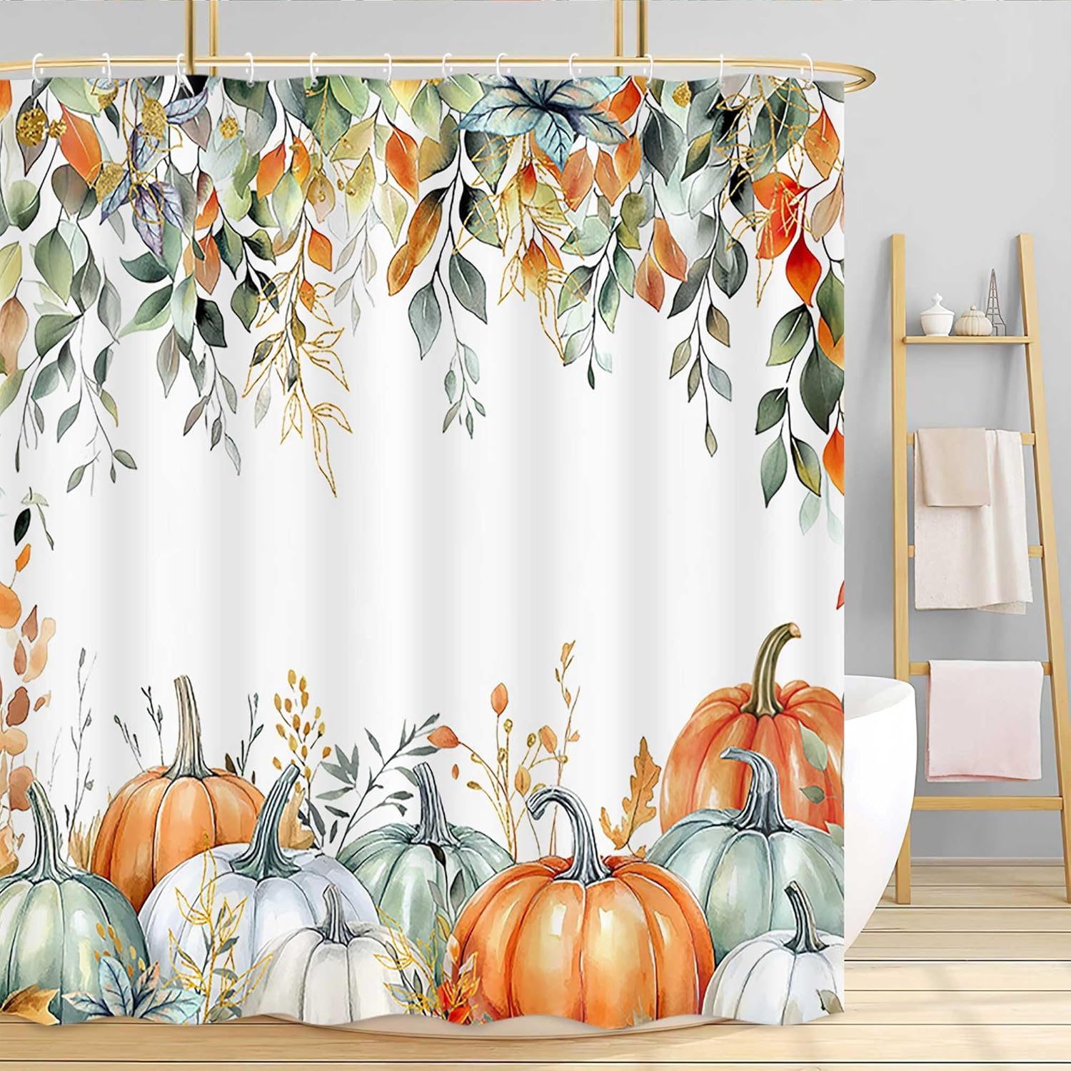 VeiVian Autumn Thanksgiving Shower Curtain Set with Hooks 72X72in