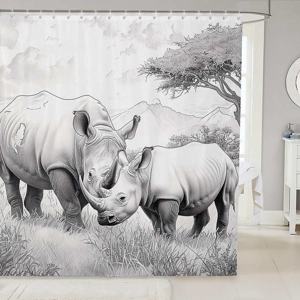 Erosebridal Rhino Kids Bathroom Shower Curtain Set