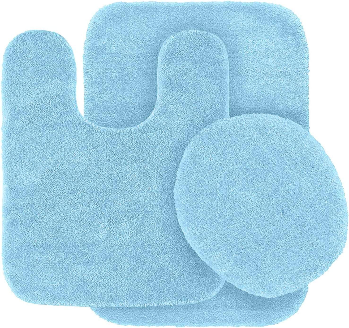 3-Piece Baby Blue Bathroom Set with Rubber Backing
