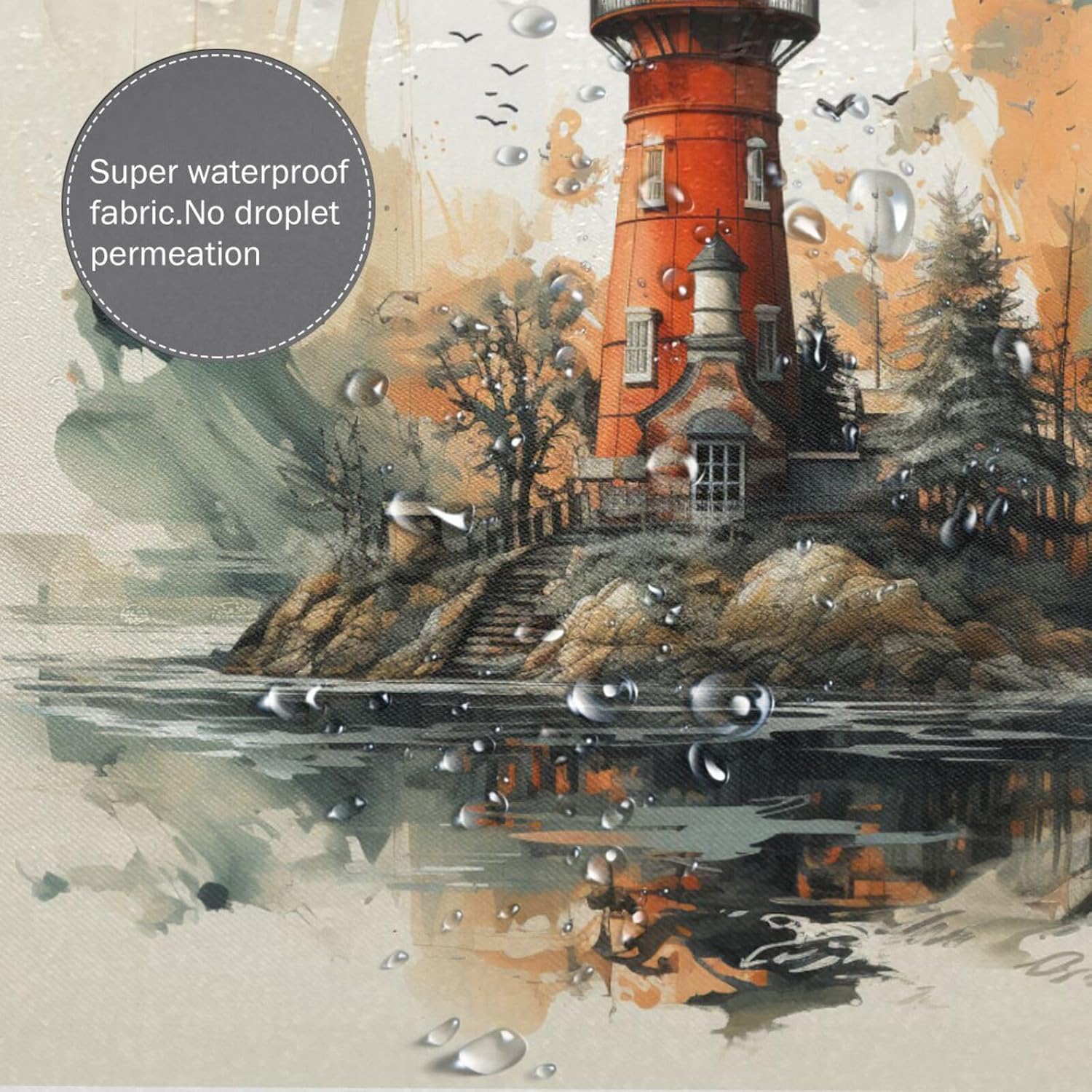 Lighthouse Shower Curtain Set with 12 Hooks 72x72in