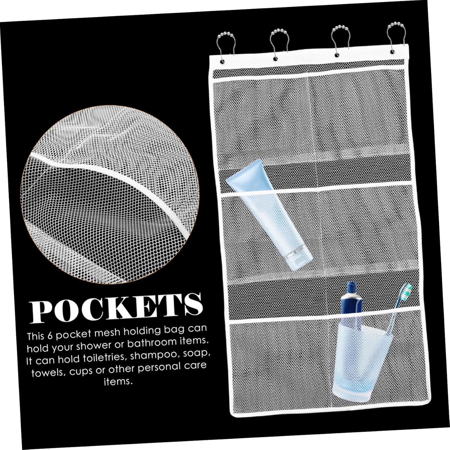 JECOMPRIS Shower Mesh Organizer with 6 Pockets