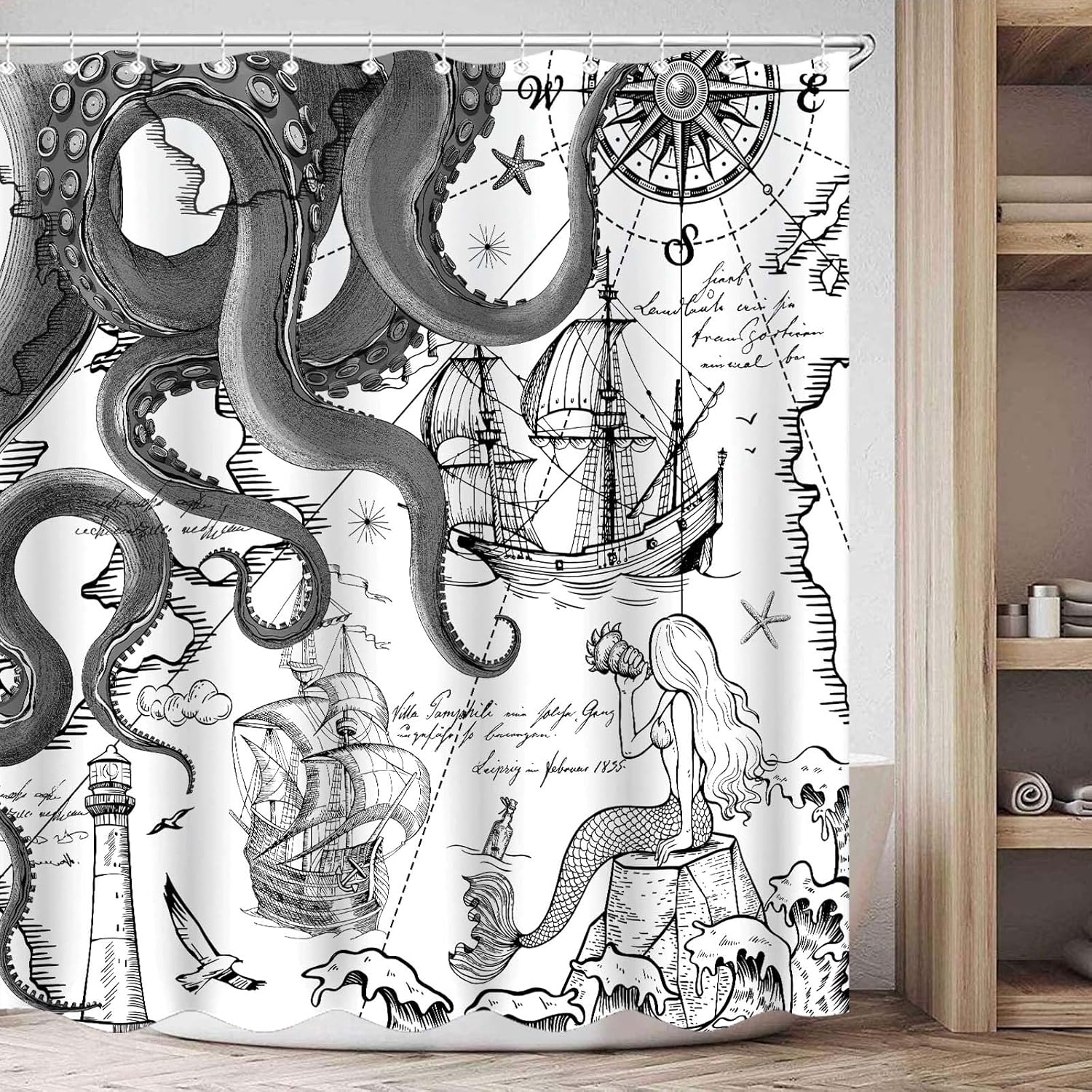 Fungarth Nautical Octopus Shower Curtain Set
