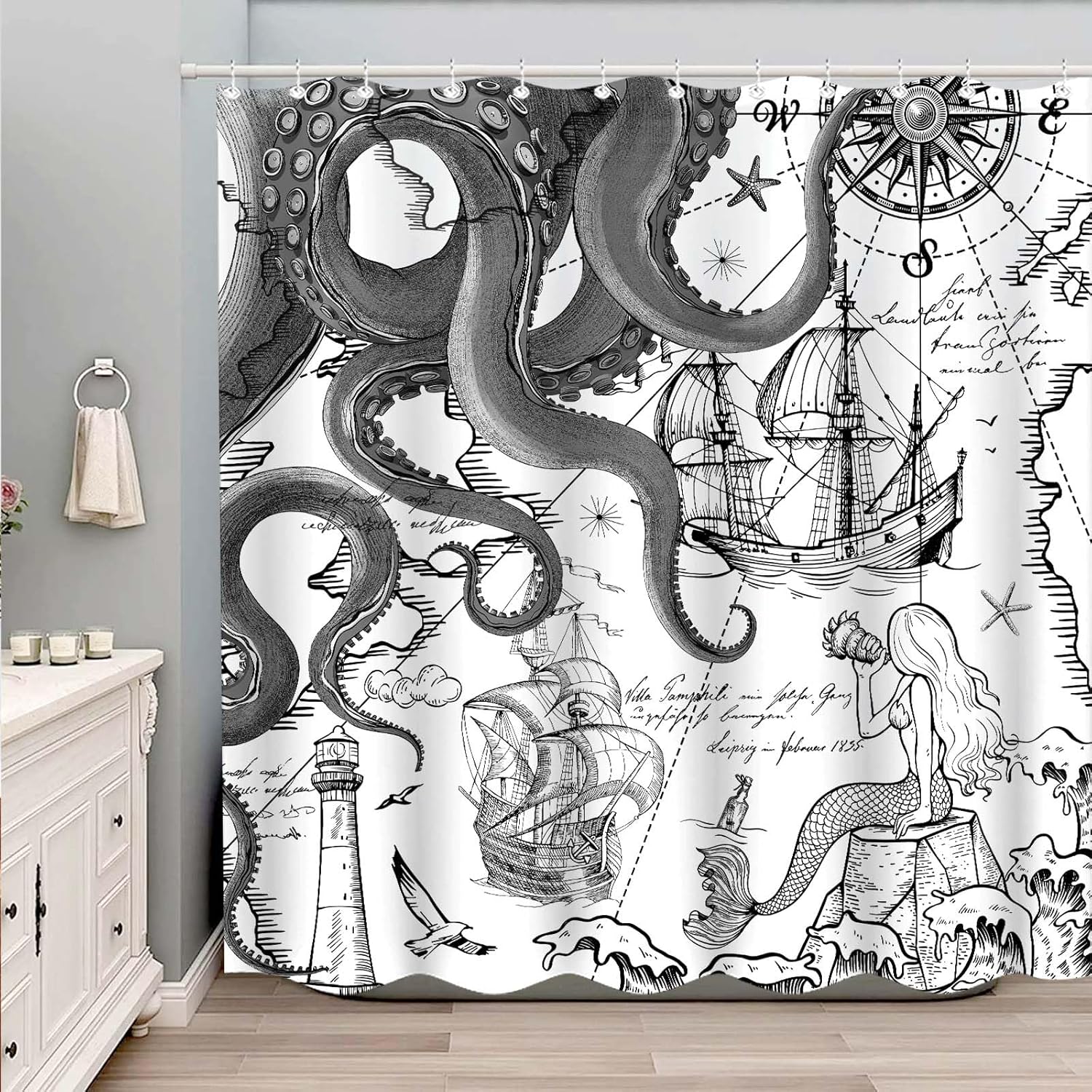 Fungarth Nautical Octopus Shower Curtain Set