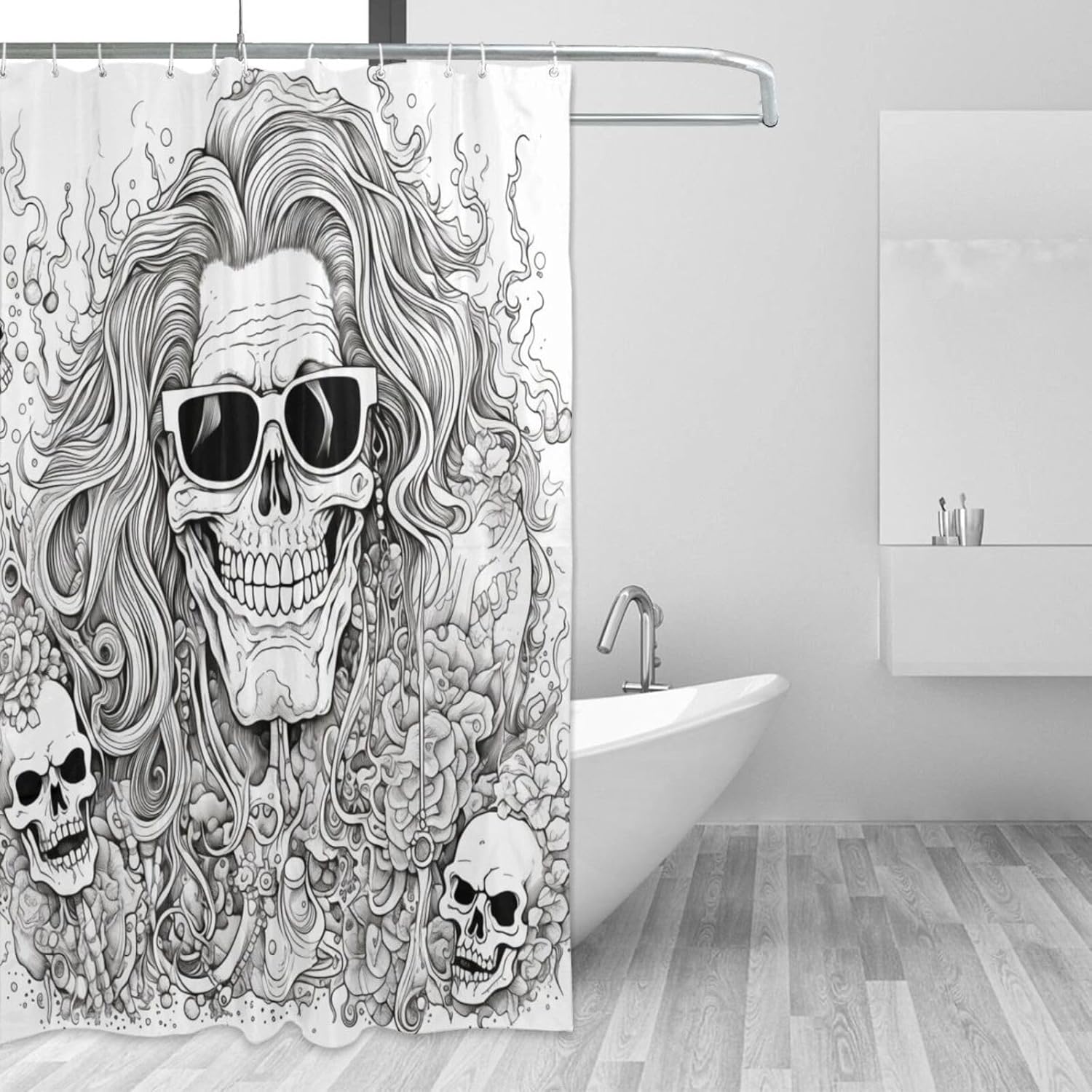 TIYAANDSY Skeleton Shower Curtain Set 72x72in
