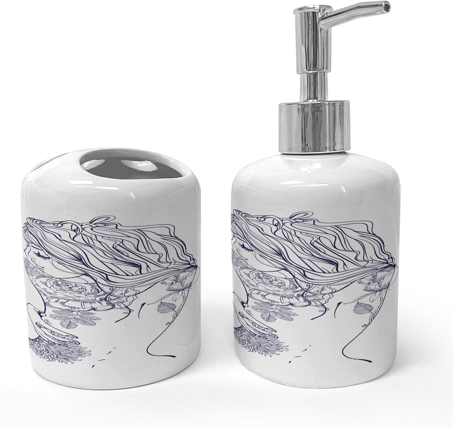 Ambesonne Bathroom Soap Toothbrush Holder Set Purple White