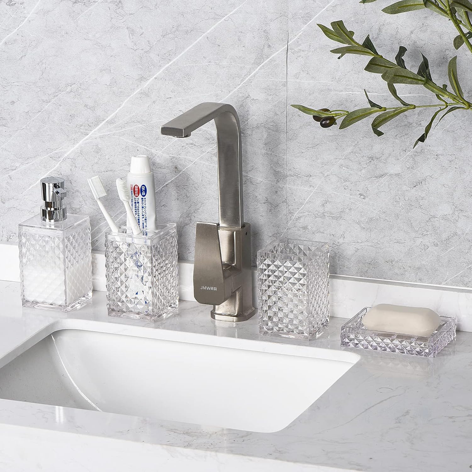 Yueranhu Clear Bathroom Accessory Set 6pcs Acrylic