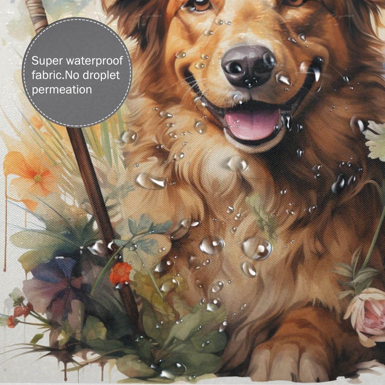 Brown Dog Pattern Waterproof Shower Curtain Set with 12 Hooks 72x72in