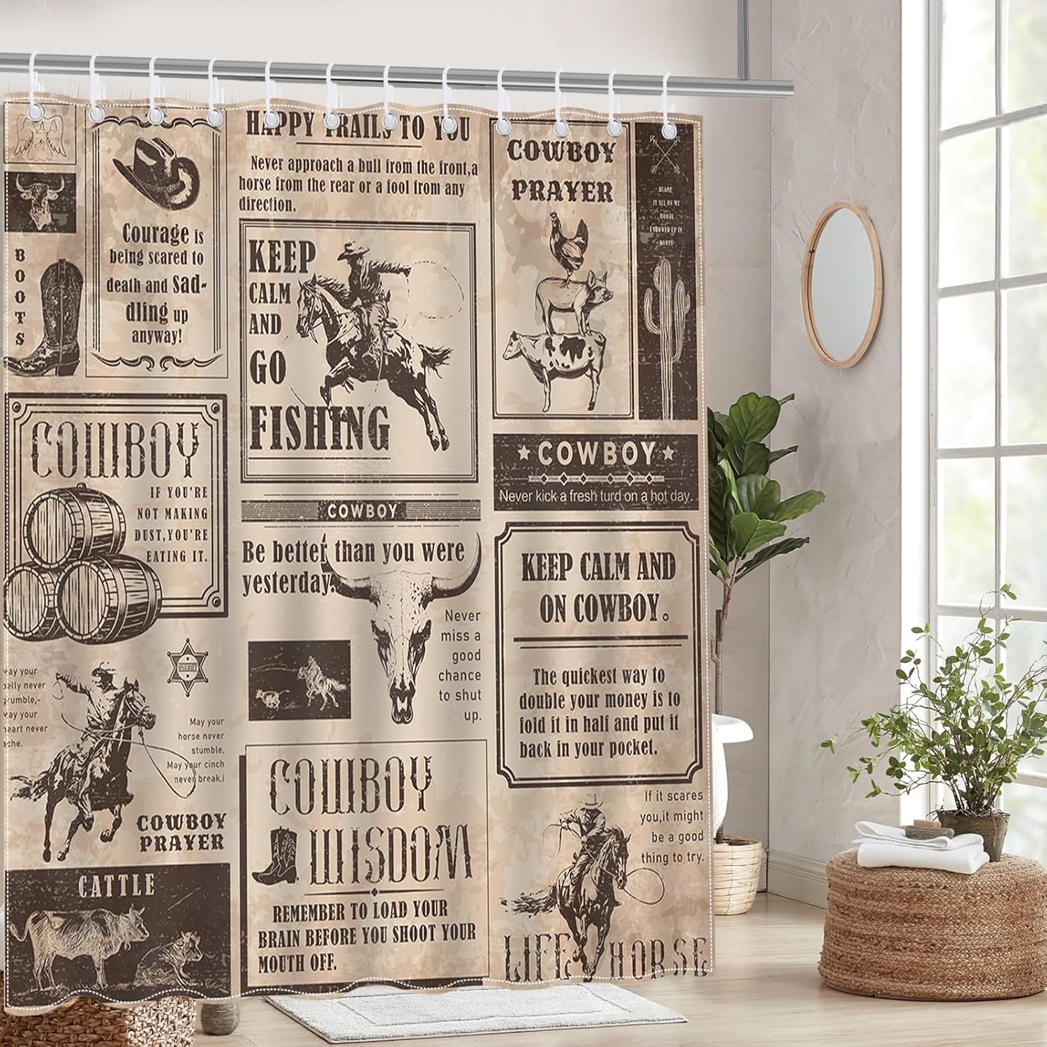 Mocsicka Western Cowboy Shower Curtain 72X72 Inches 1