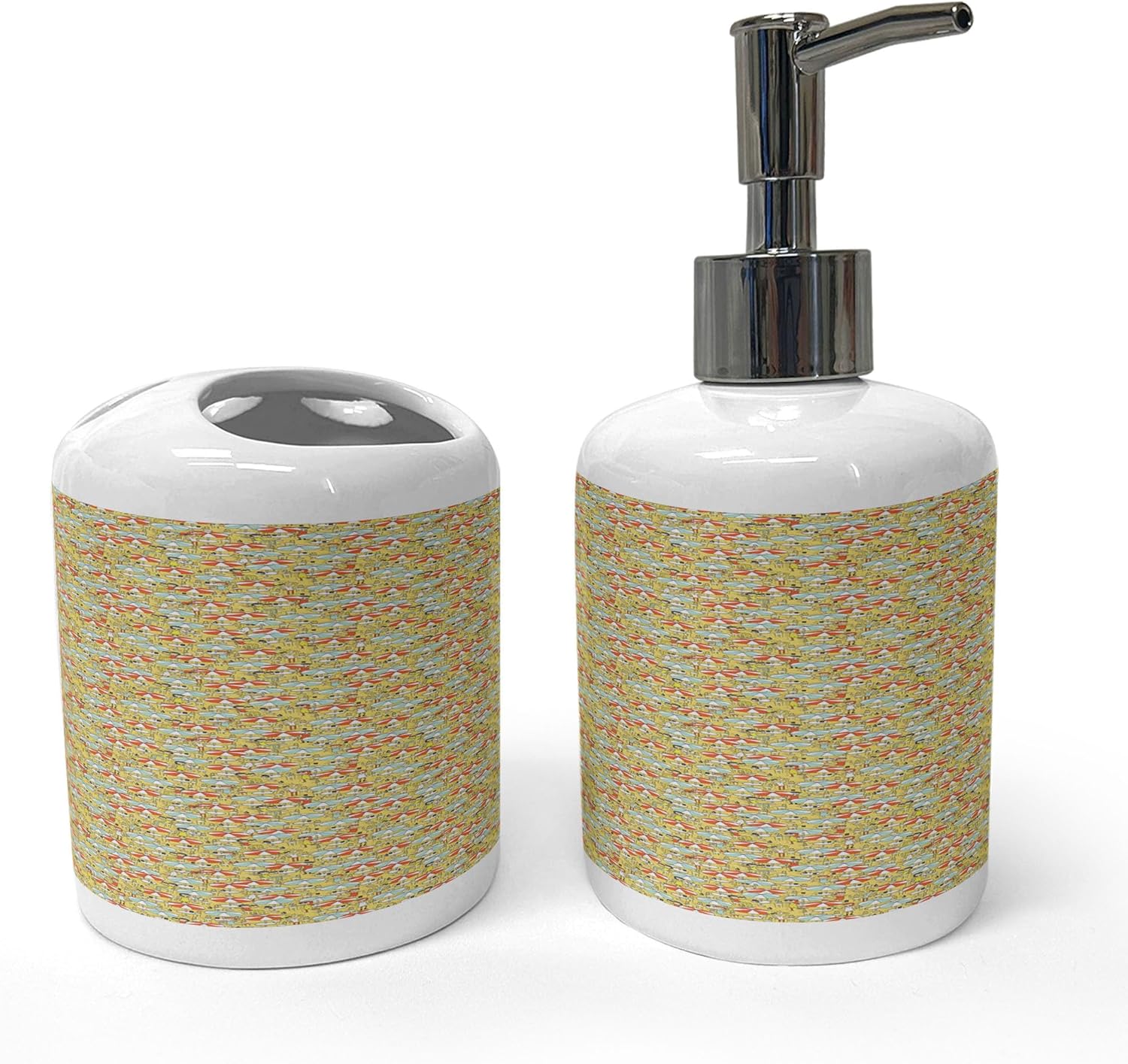 Ambesonne Cartoon Soap Toothbrush Holder Set Mustard Vermilion