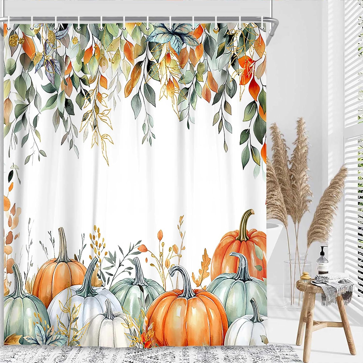 VeiVian Autumn Thanksgiving Shower Curtain Set with Hooks 72X72in