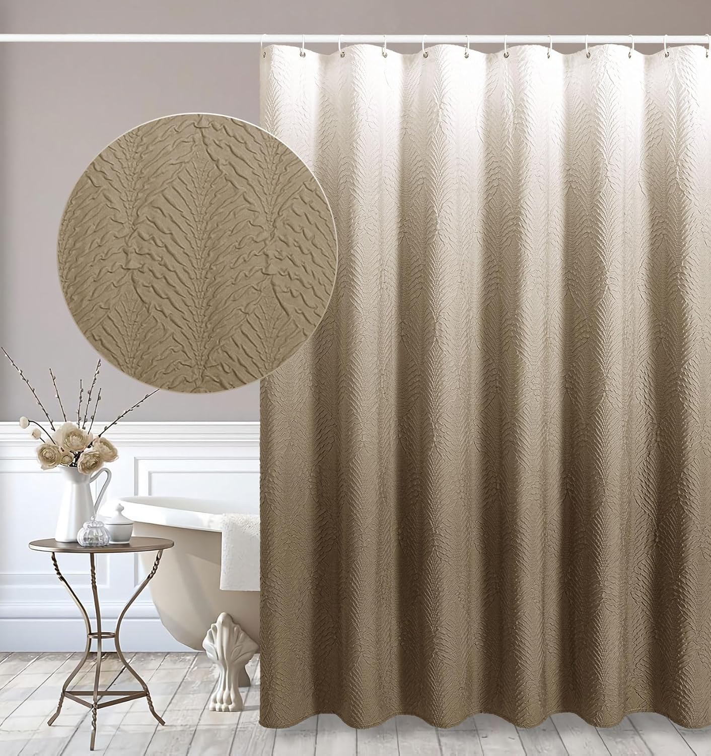 Gibelle Ombre Brown Shower Curtain Set with Hooks 72x72