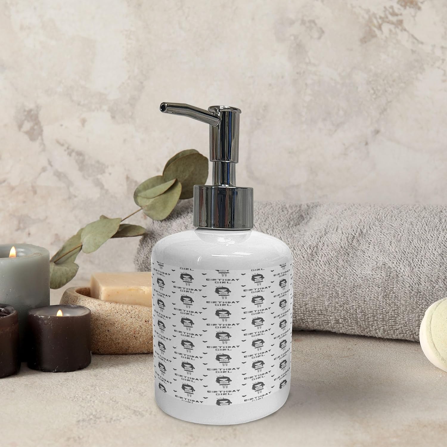 Ambesonne Birthday Soap Dispenser Toothbrush Holder Set Scandinavian Style 2 Pcs