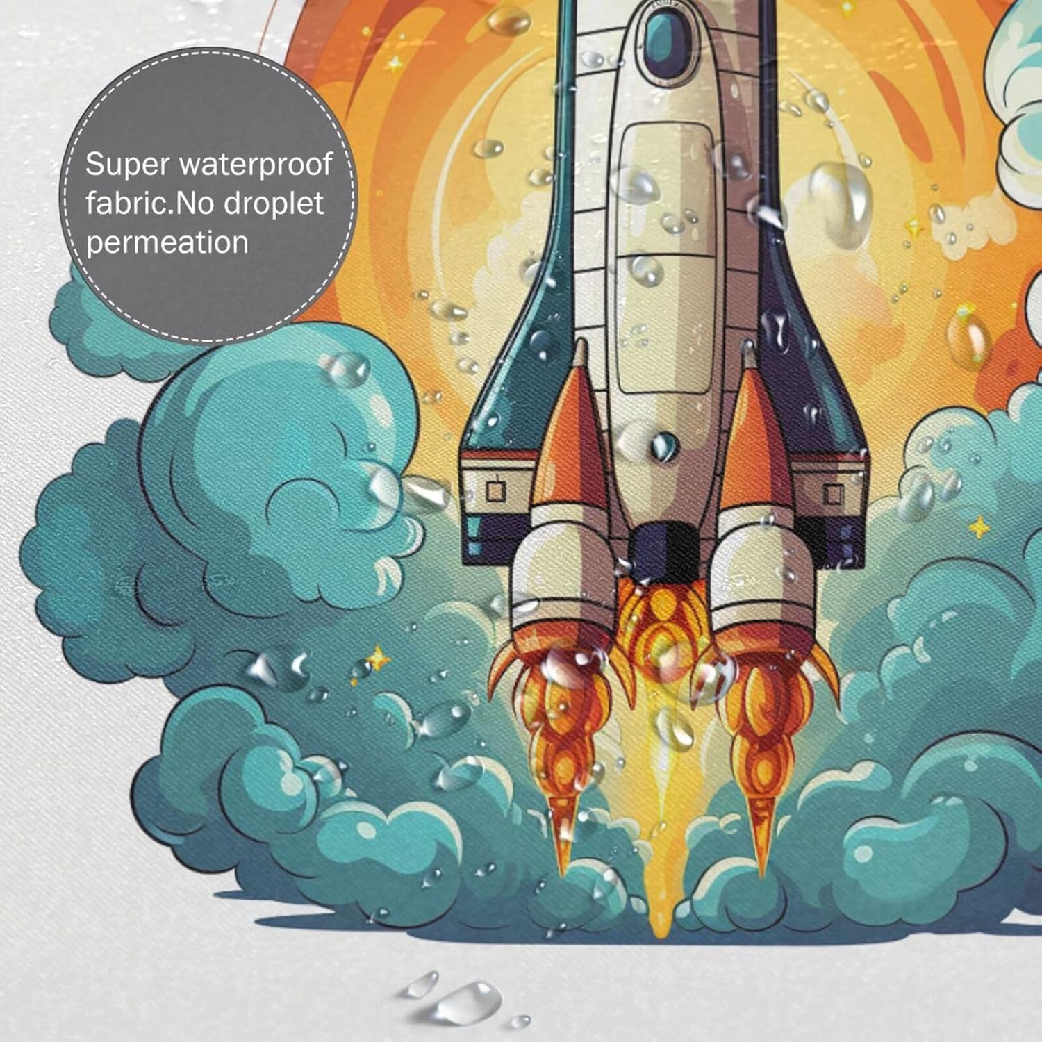 Cartoon Rocket Shower Curtain Set with 12 Hooks 72x72in