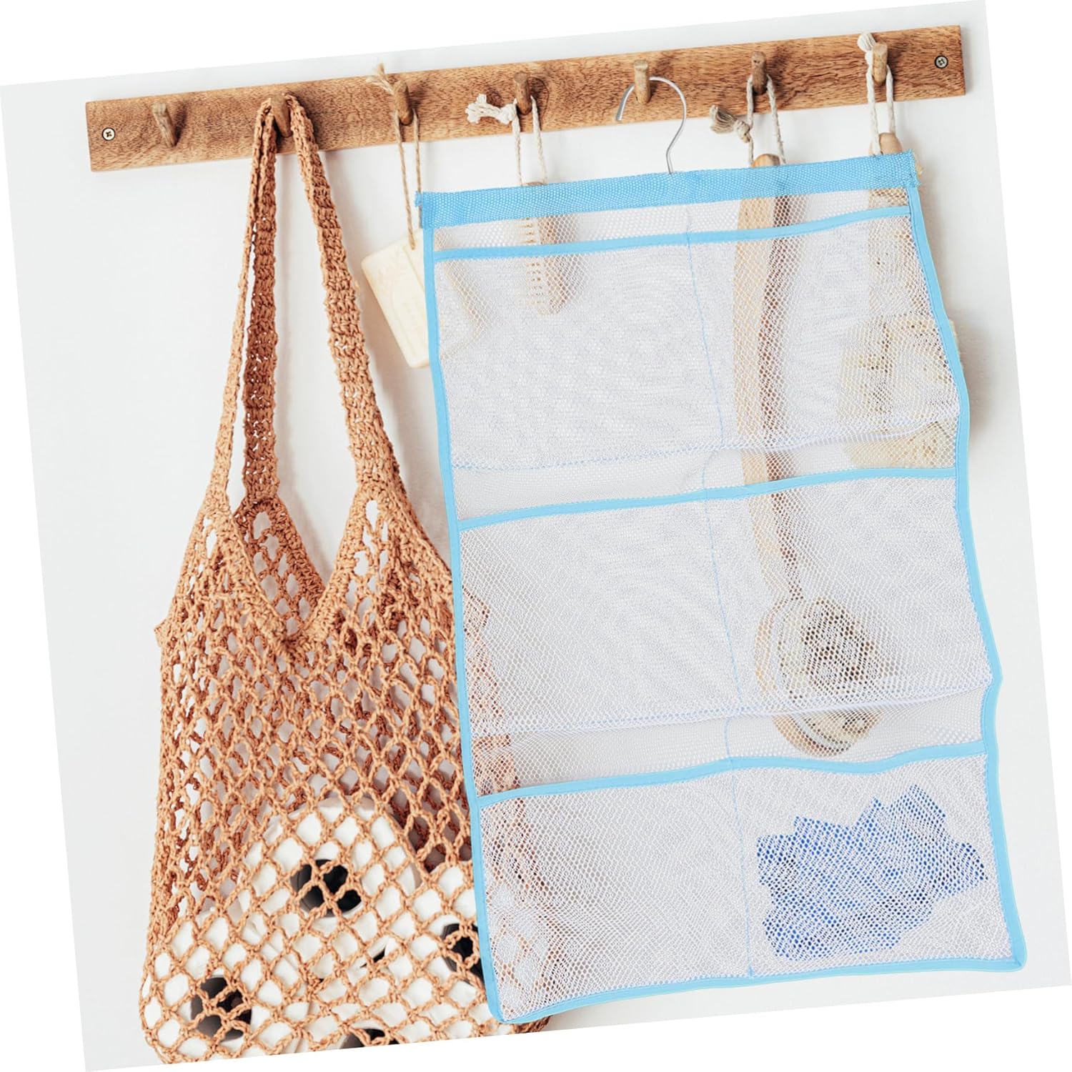 PRETYZOOM Shower Bag Organizer 6 Pockets Quick Dry Mesh