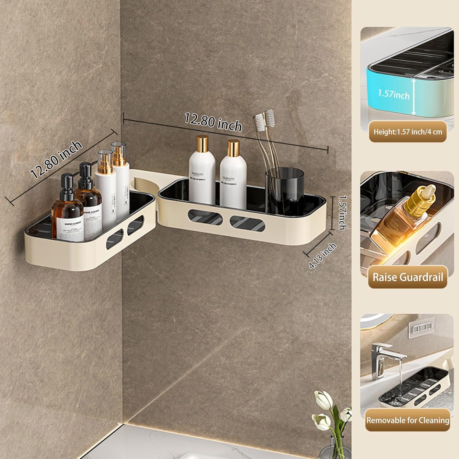 HyliNomi Shower Organizer Corner with Rotating Caddy - Grey