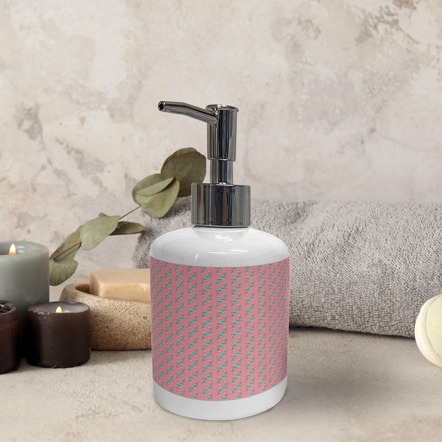 Ambesonne Modern Soap Dispenser Toothbrush Holder Set Pale Pink Turquoise