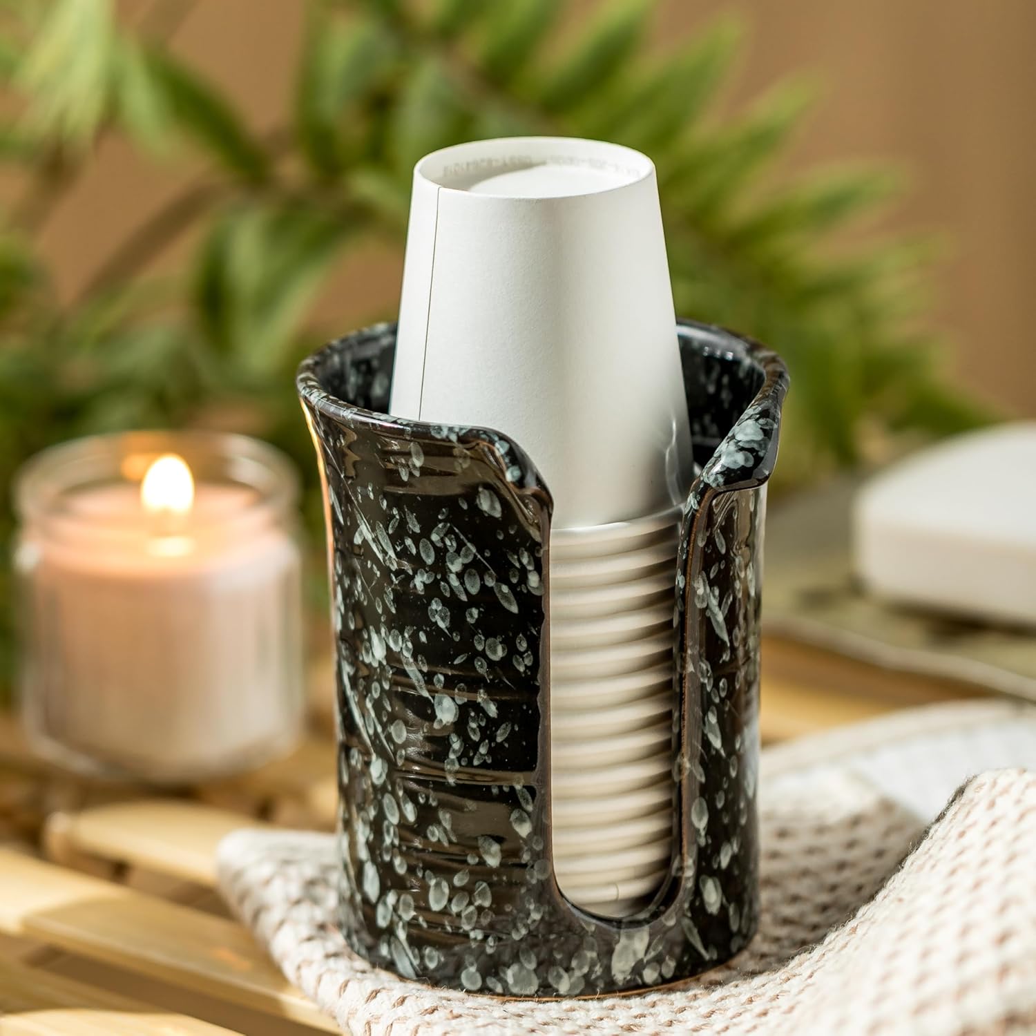 YHOJOY Ceramic Bathroom Cup Holder 3 Oz Black