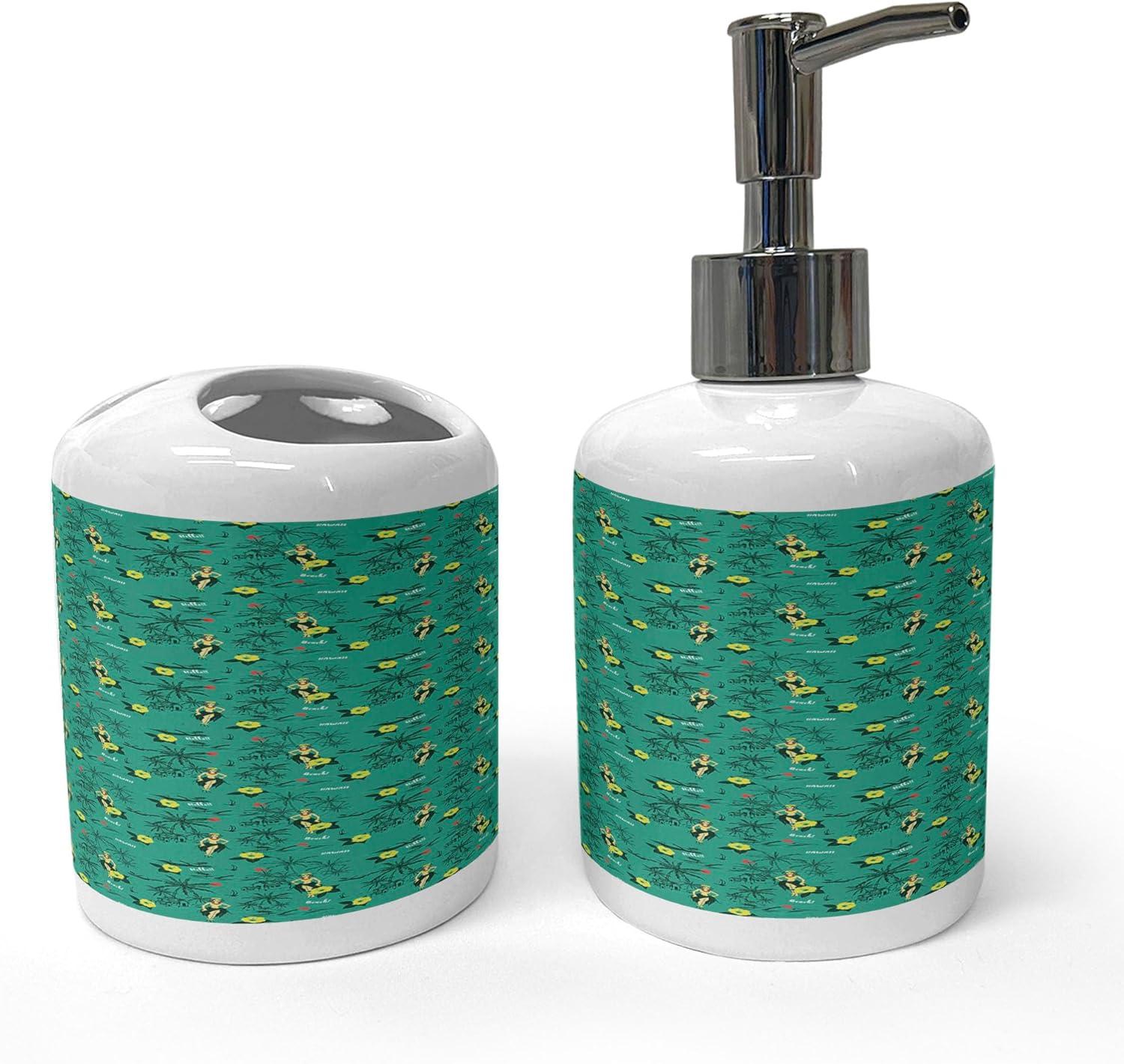 Ambesonne Hawaiian Bath Set - 2 Pcs Ceramic Soap Toothbrush Holder