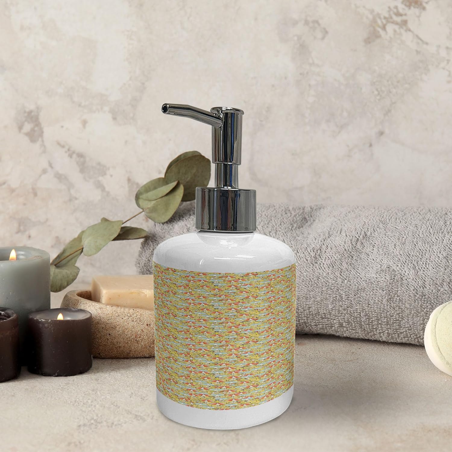 Ambesonne Cartoon Soap Toothbrush Holder Set Mustard Vermilion
