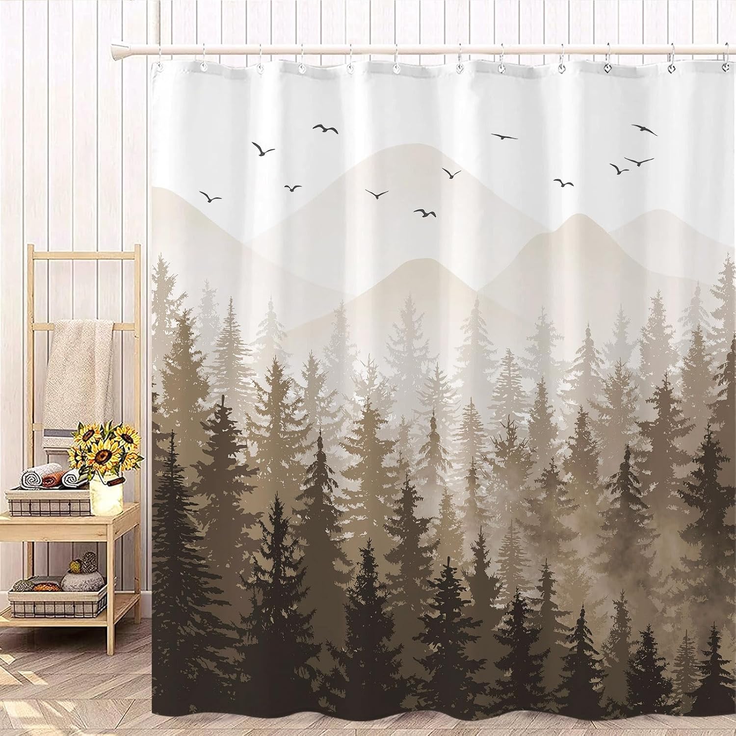 Aipon Brown Misty Forest Shower Curtain Set
