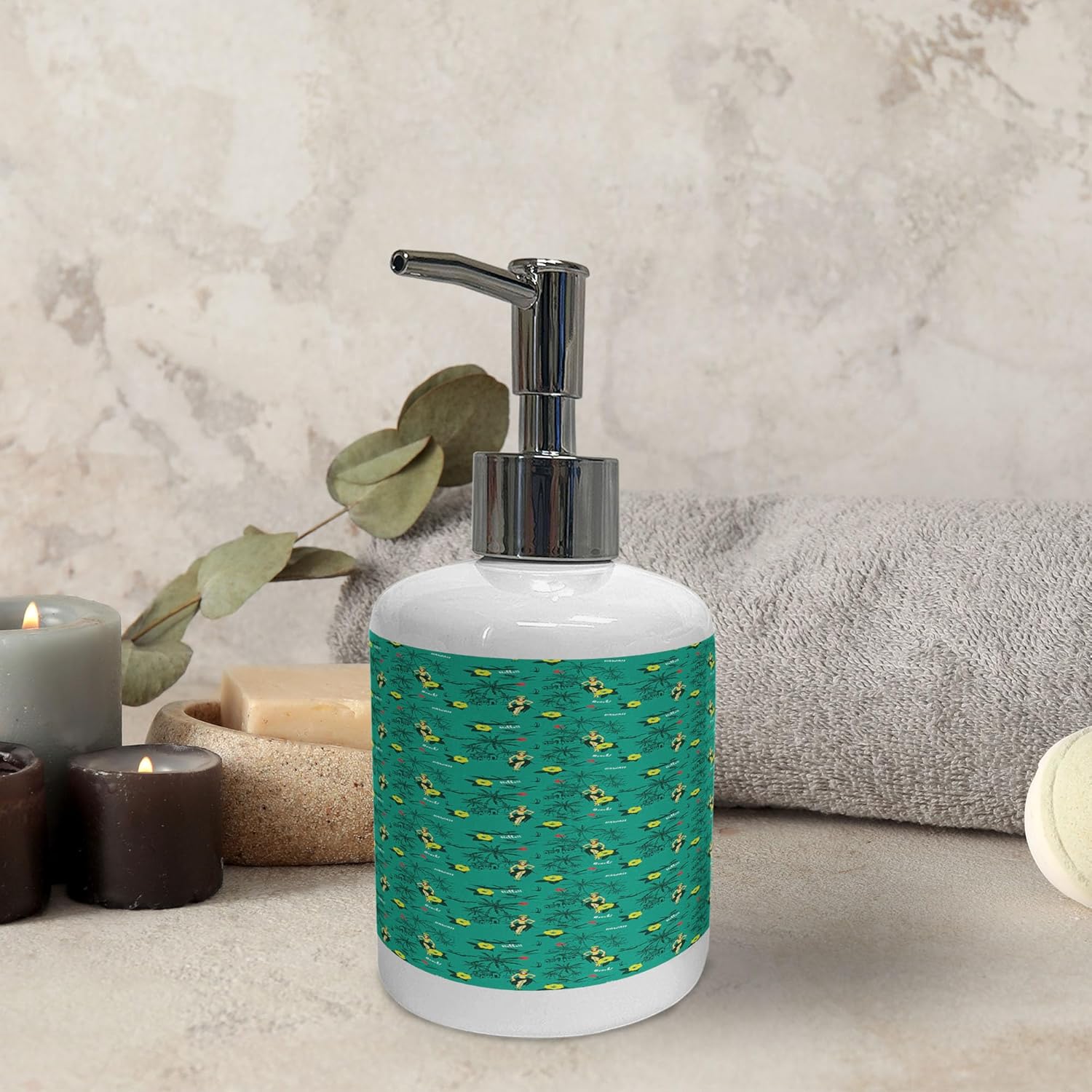 Ambesonne Hawaiian Bath Set - 2 Pcs Ceramic Soap Toothbrush Holder