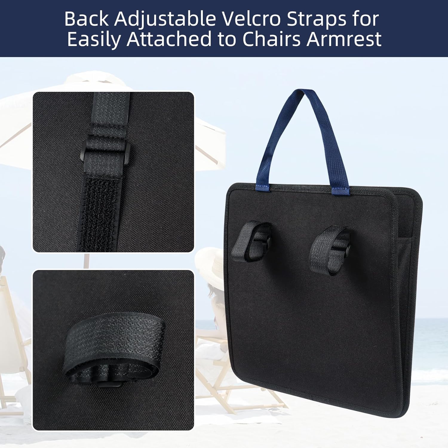 Klmnop Beach Chair Cup Holder with 3 Pockets - Black