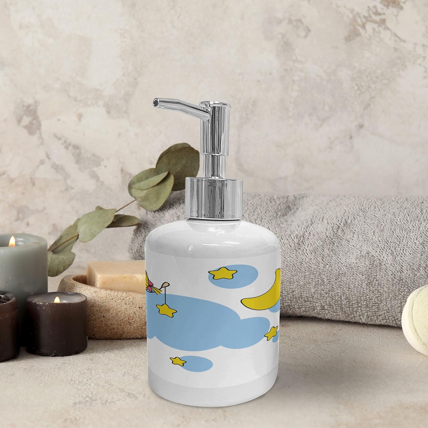 Ambesonne Star Soap Dispenser Toothbrush Holder Set Yellow Blue