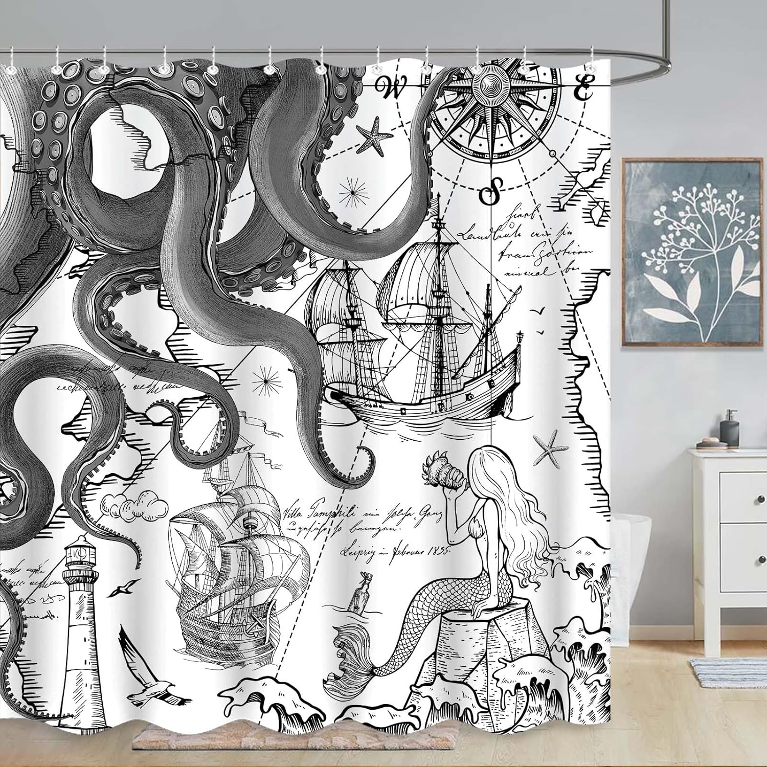 Fungarth Nautical Octopus Shower Curtain Set