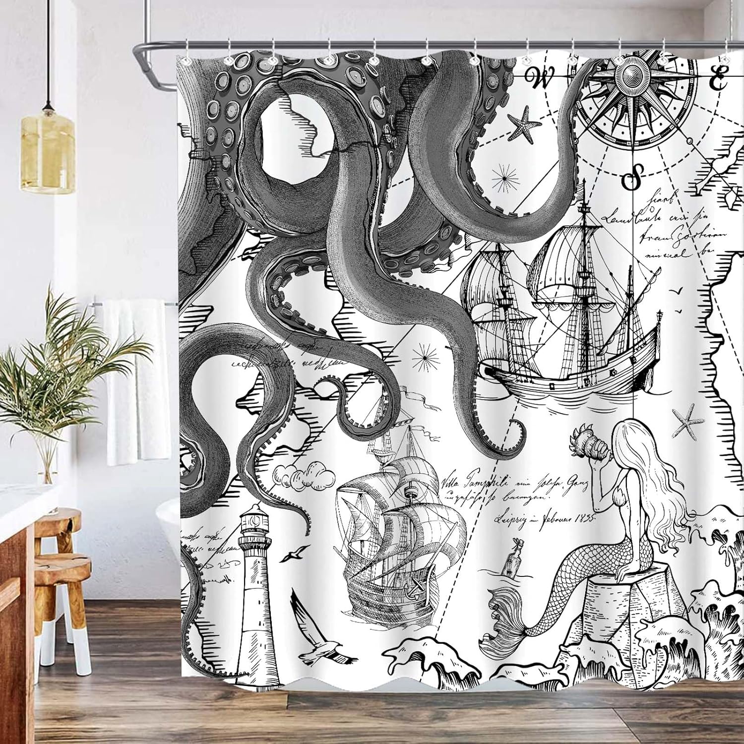 Fungarth Nautical Octopus Shower Curtain Set
