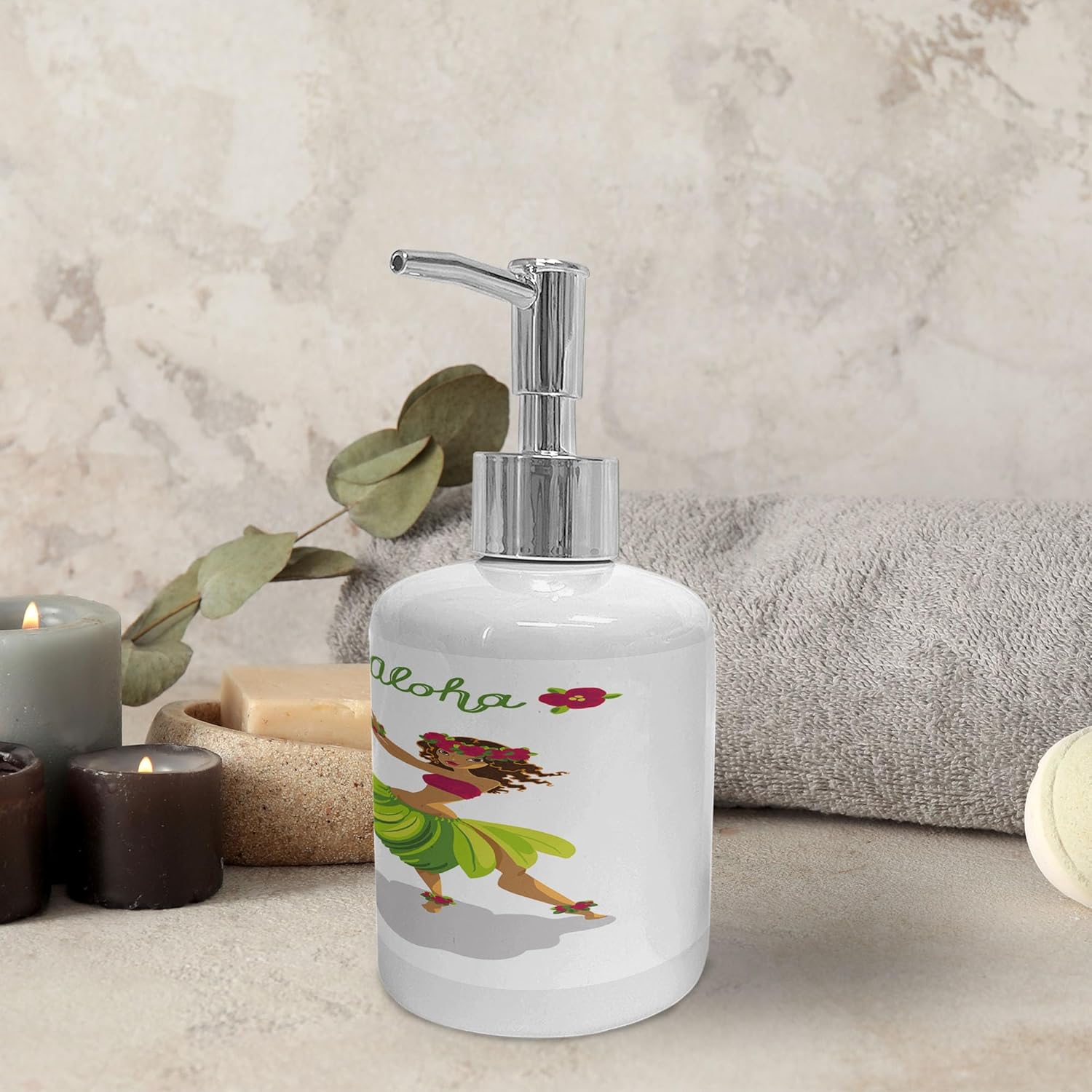 Ambesonne Luau Soap Dispenser Toothbrush Holder Set