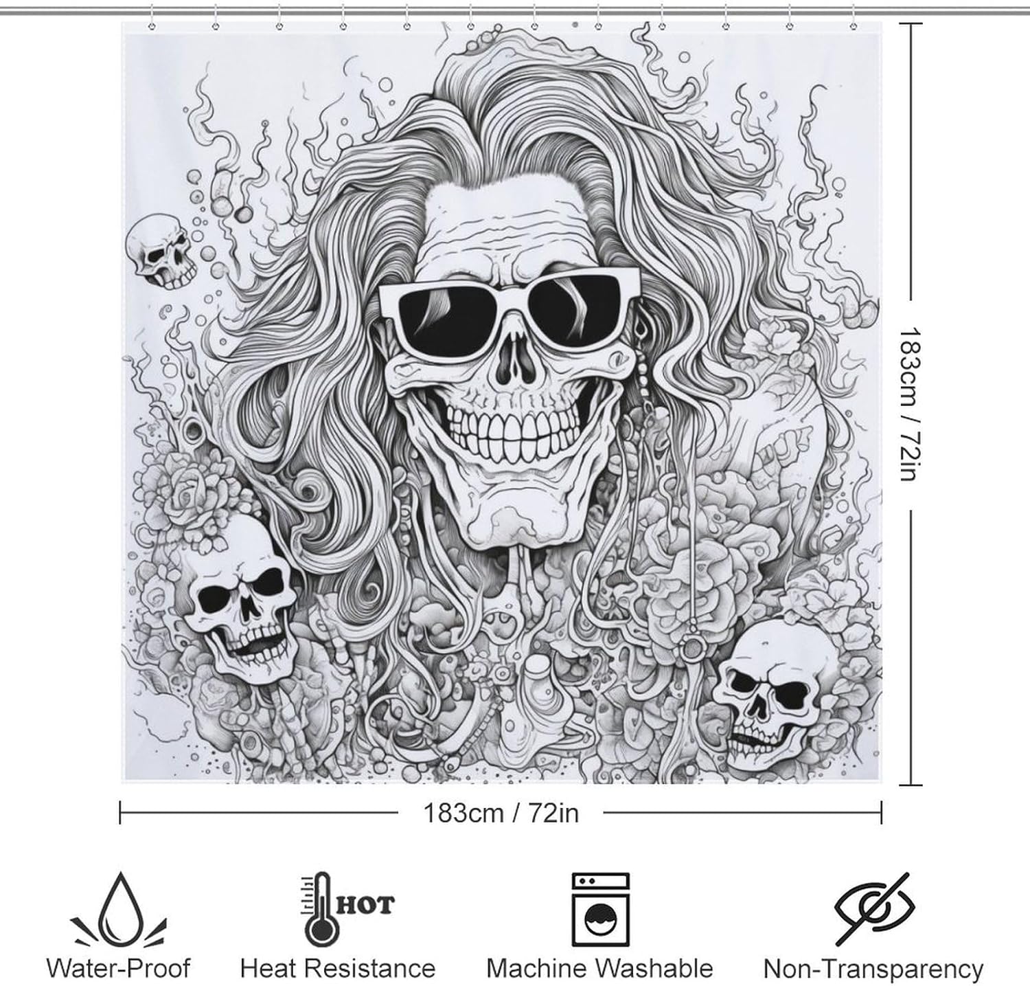 TIYAANDSY Skeleton Shower Curtain Set 72x72in