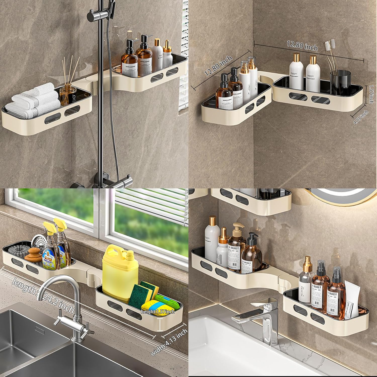 HyliNomi Shower Organizer Corner with Rotating Caddy - Grey