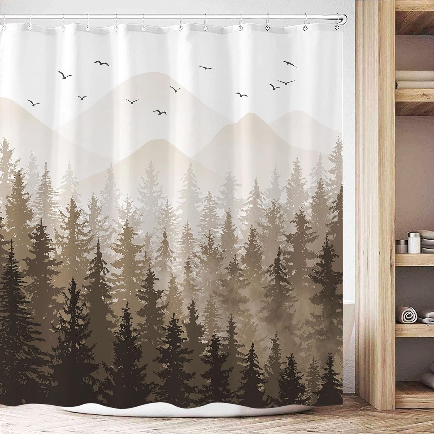 Aipon Brown Misty Forest Shower Curtain Set