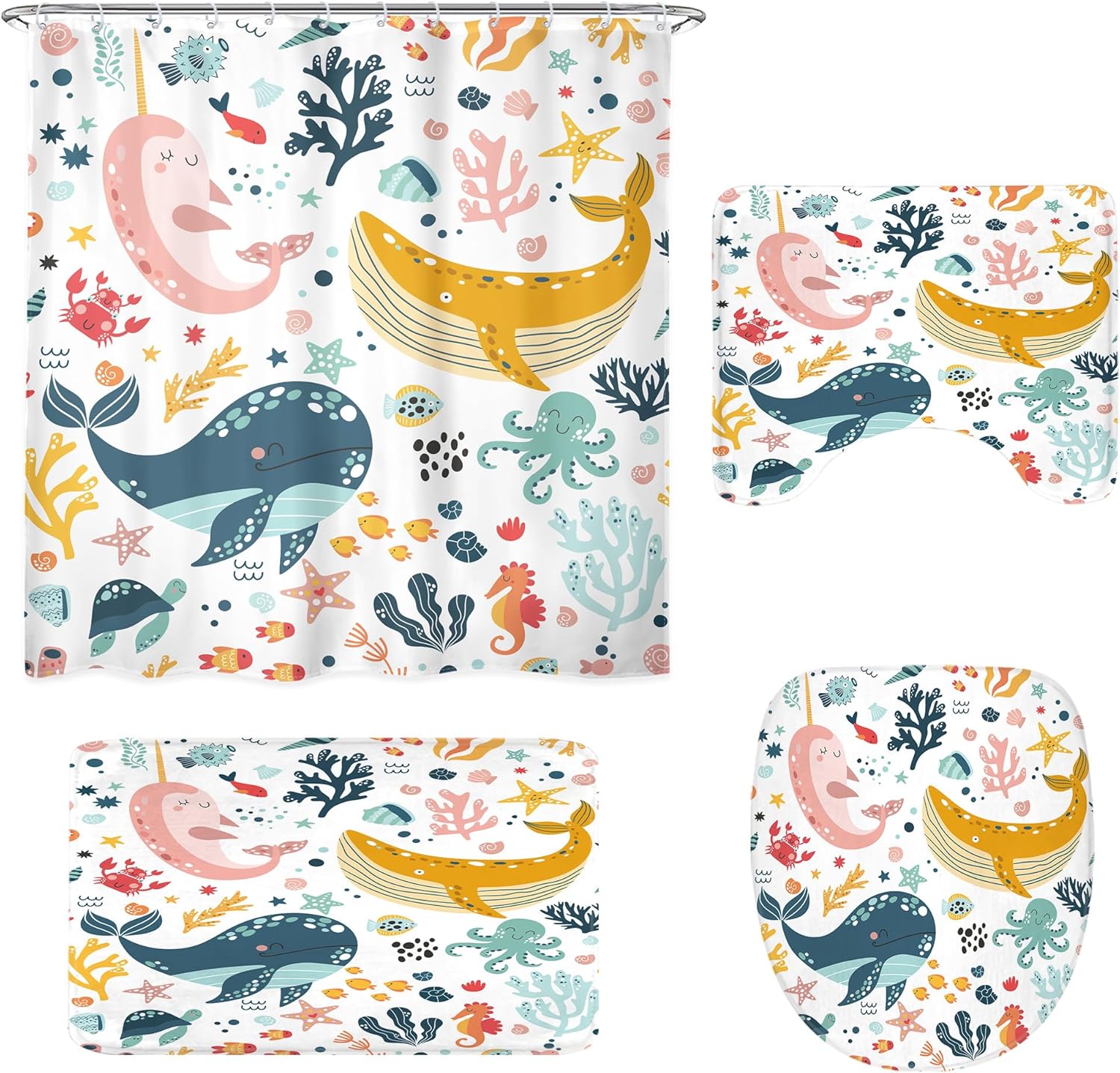 LGhtyro 4PCS Kids Whale Underwater Fish Bathroom Accessory Set