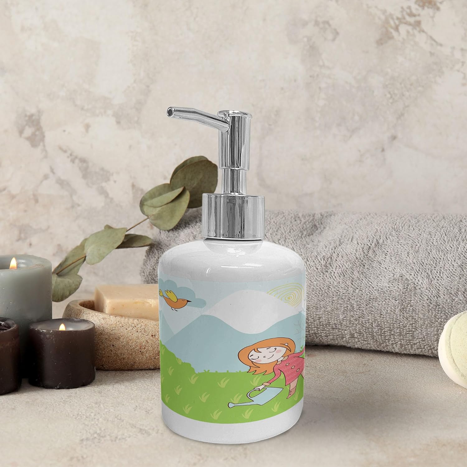 Ambesonne Cartoon Soap Toothbrush Holder Set 2 Pcs Lime Green