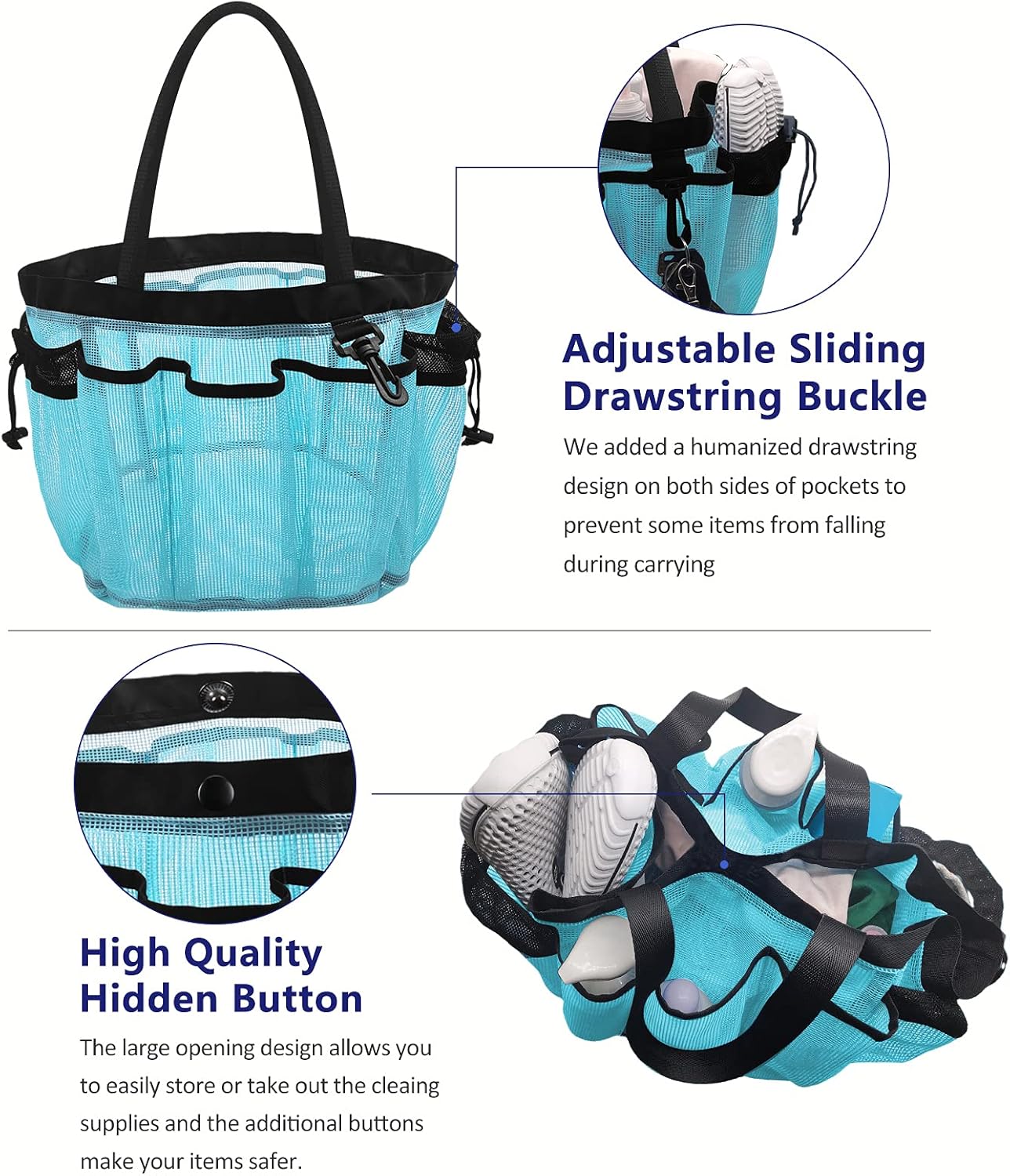 Moyad Large Mesh Shower Caddy Basket with Handle Blue