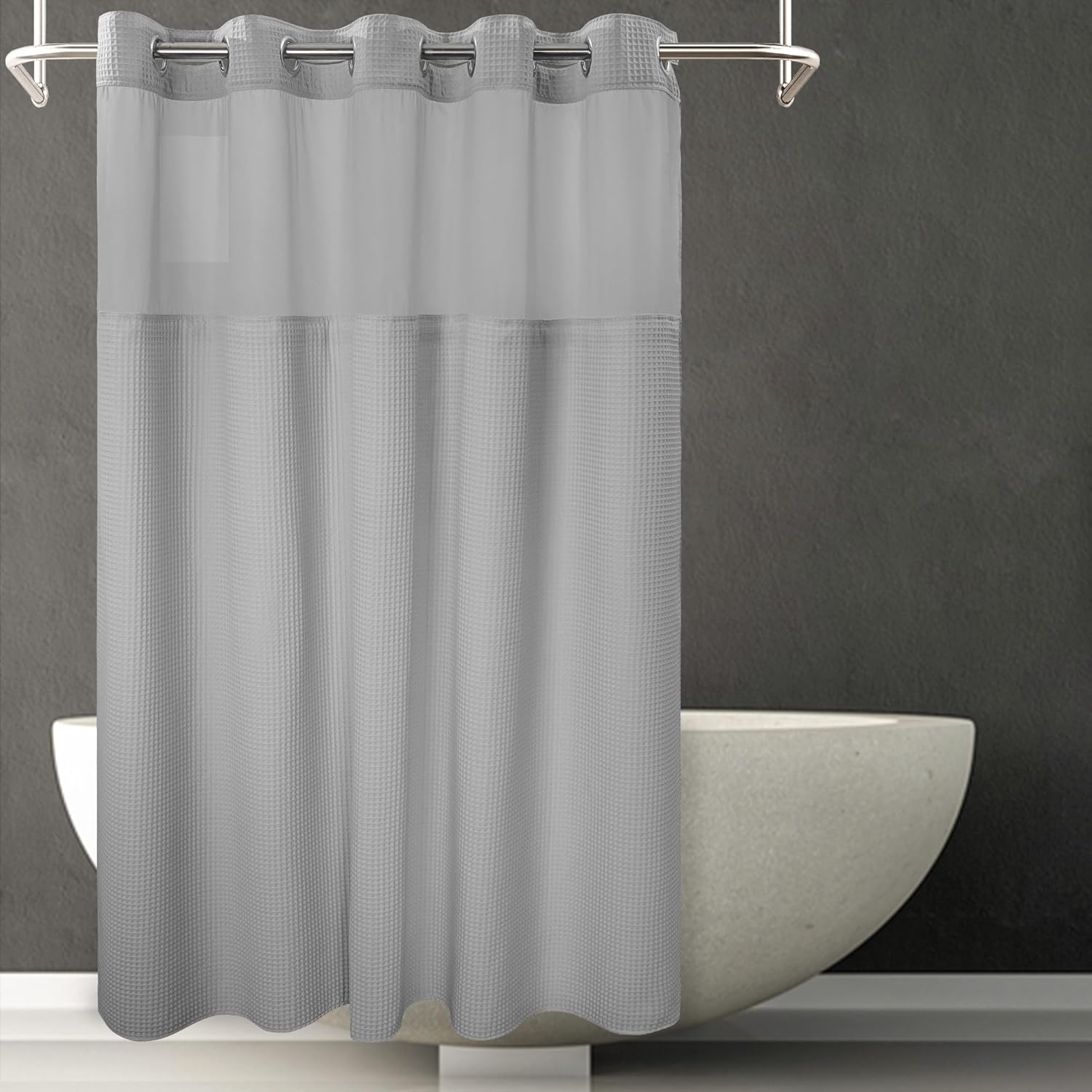 River Dream Gray Fabric Shower Curtain Set with Snap Liner 1