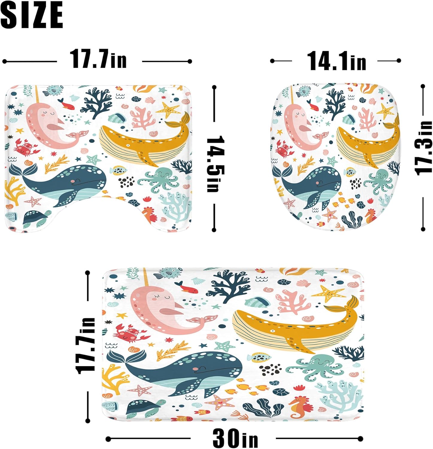 LGhtyro 4PCS Kids Whale Underwater Fish Bathroom Accessory Set