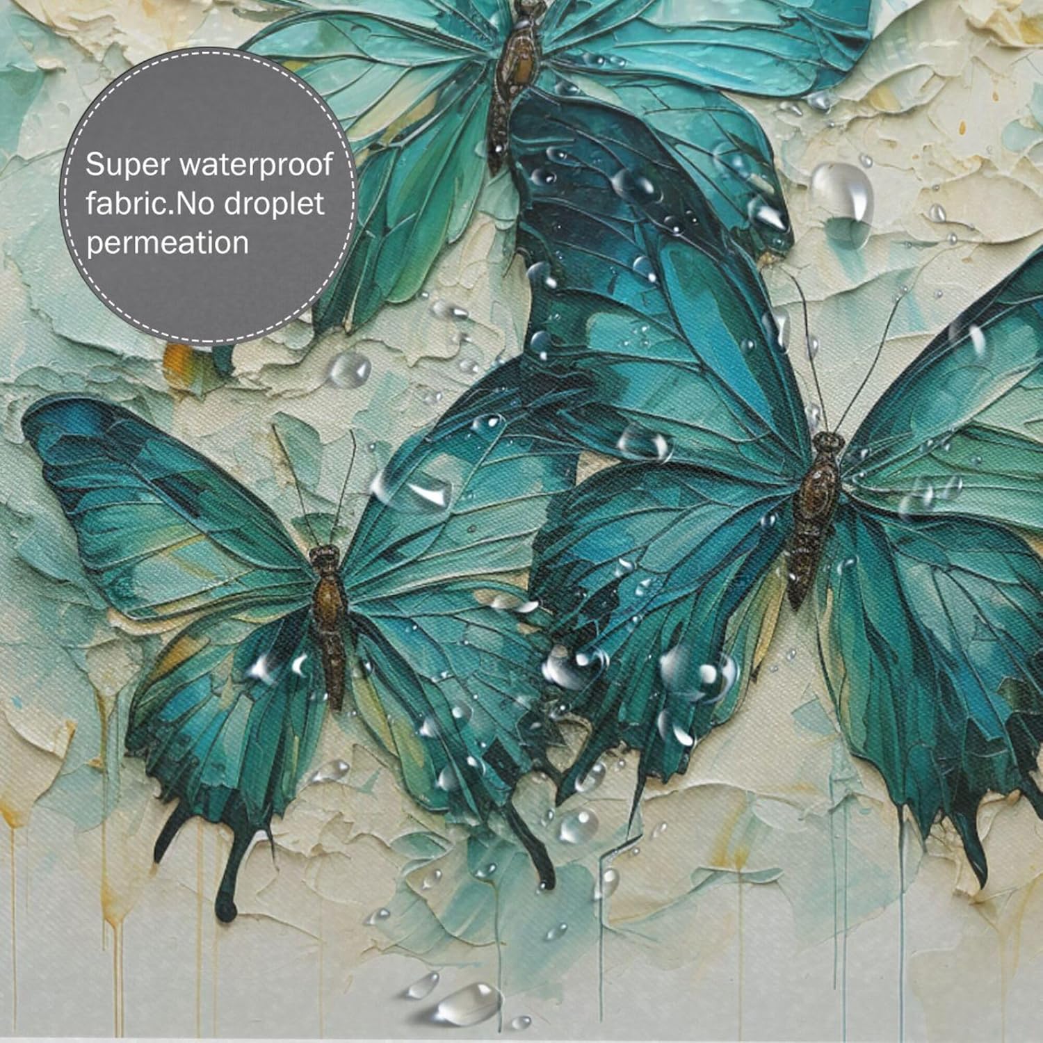 Green Blue Butterfly Shower Curtain Set 72x72in