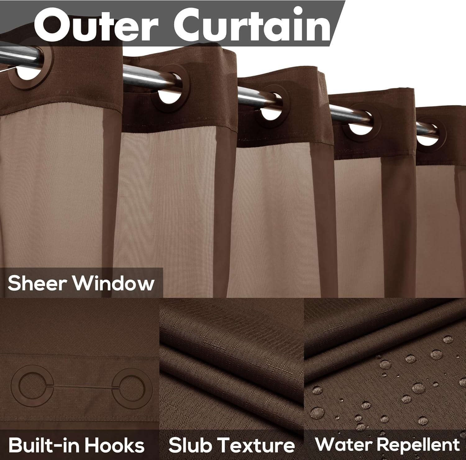River Dream No Hook Shower Curtain Set - Chocolate Brown 71x74