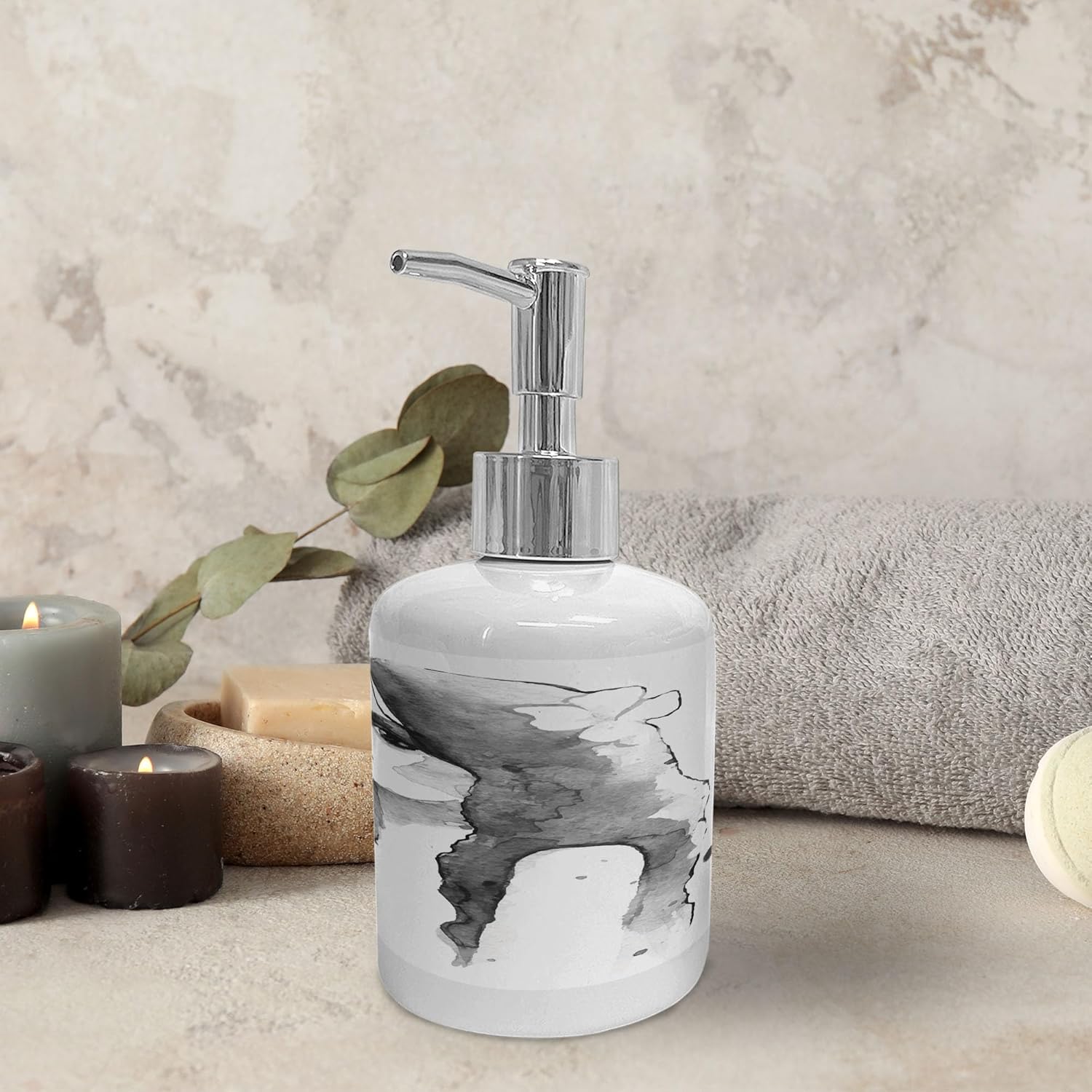 Ambesonne Bathroom Soap Dispenser and Toothbrush Holder Set 2 Pcs White Black