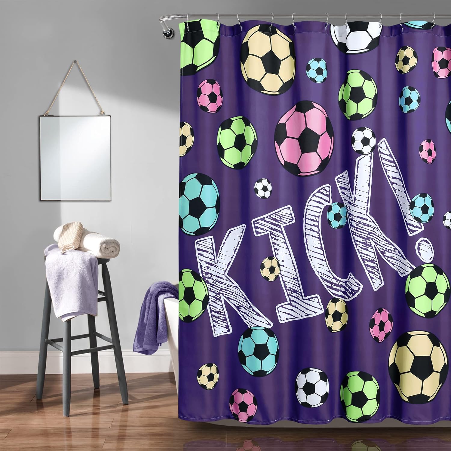 Lush Decor Girls Soccer Kick Shower Curtain 72x72 Purple 1