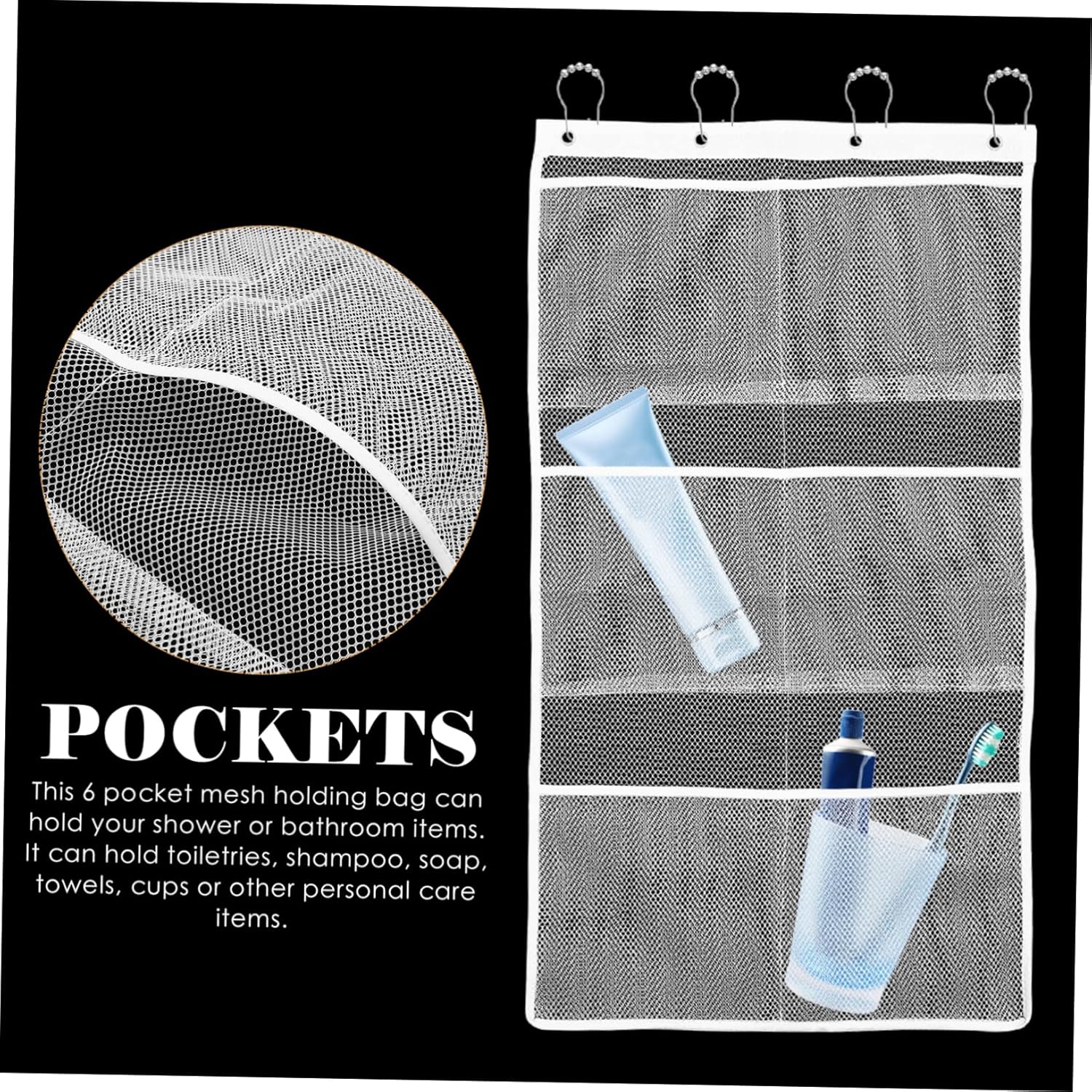 BUGUUYO Easy Install Mesh Shower Organizer Bag 6 Pockets
